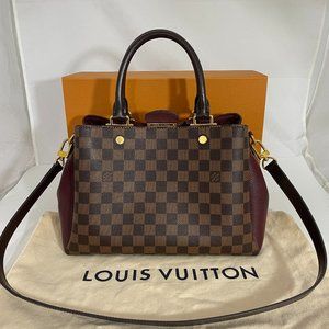 LOUIS VUITTON EBENE DAMIER CANVAS BURGUNDY LEATHER